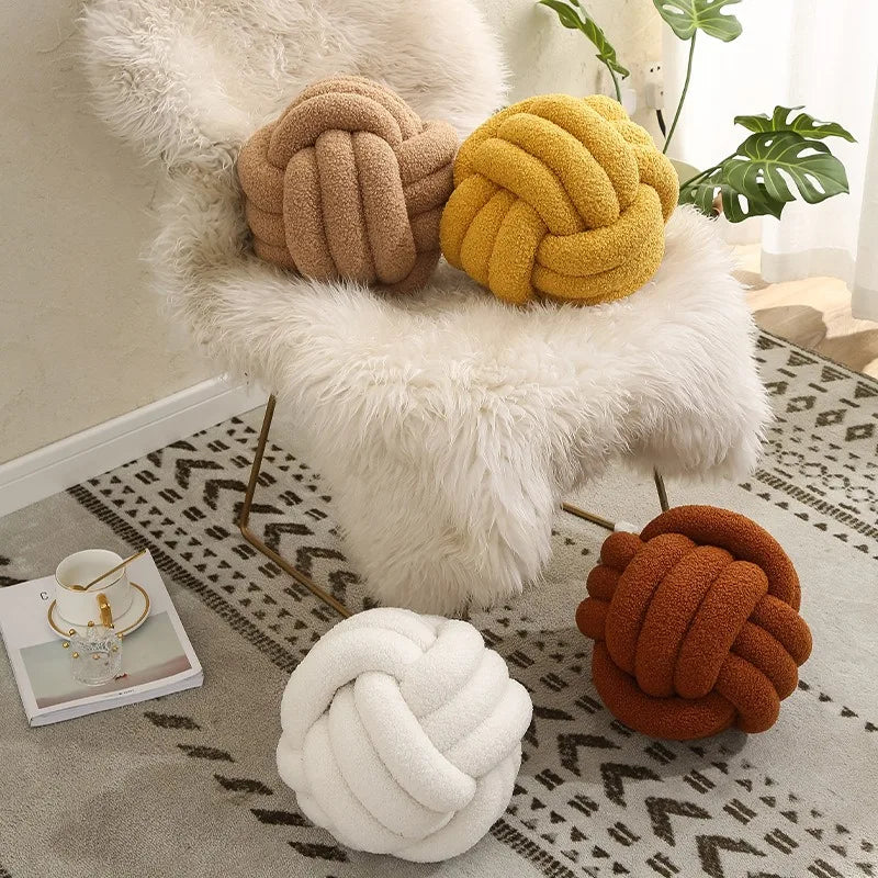 coussin décoratif rond velours effet nœud canapé salon moderne maison texte