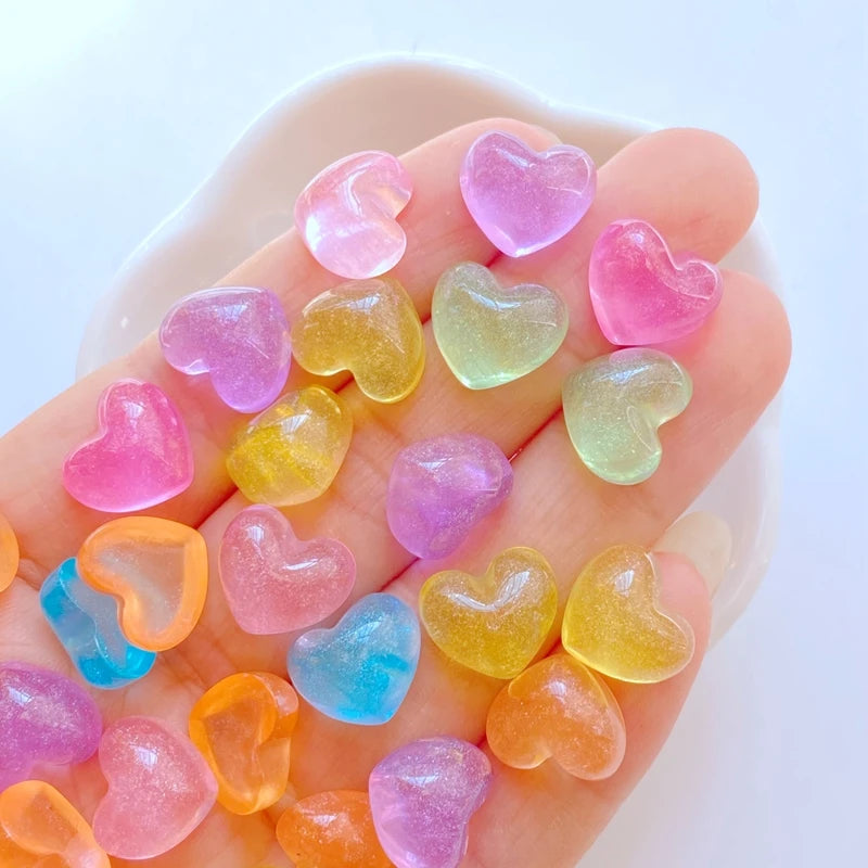 decoratives resine forme coeur etoile fleur couleurs vert jaune rose blanc bleu violet 11mm