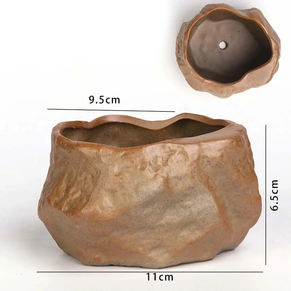 pots céramique succulentes aspect pierre naturelle moderne rustique drainage marron gris
