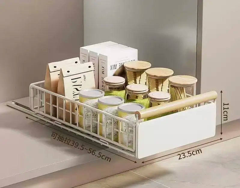 rangements métal pliables paniers maille fine gris moderne cuisine tringles poignées bois