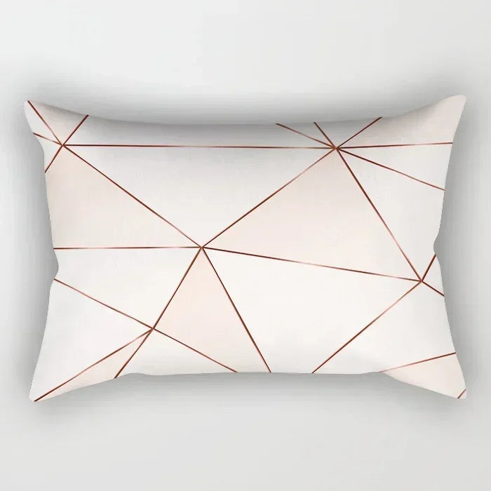 taie d'oreiller rectangulaire rose blanc doré motif géométrique moderne lit chambre décoration maison