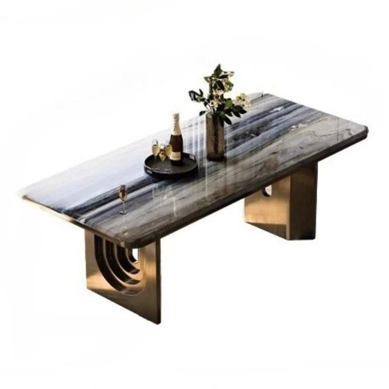 table manger moderne rectangulaire plateau marbre bois pieds métal salon cuisine gris
