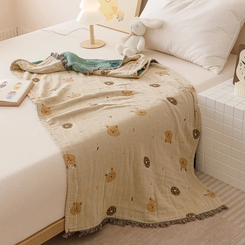 couverture coton animaux motifs douce bébé enfant jacquard absorbante multifacteurs rose gris blanc