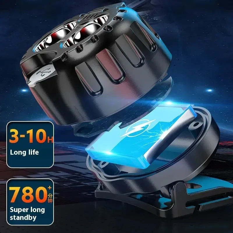 lampe frontale led noire orange moderne ceinture ajustable intelligence onde affichage puissance imperméable camping