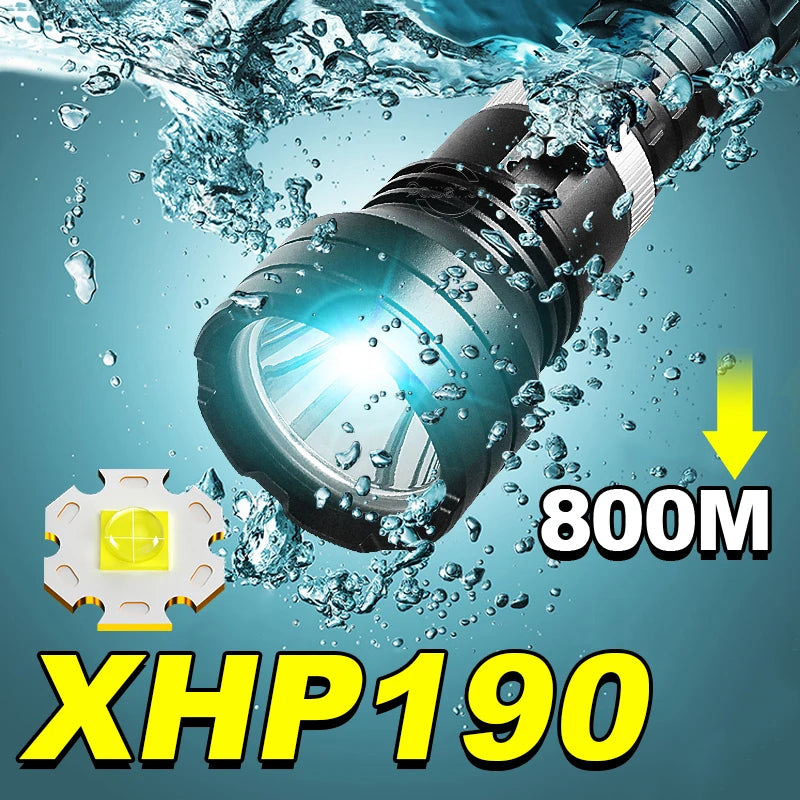 lampe torche plongée rechargeable ipx8 led 35w noir résistante autodéfense modulable intense