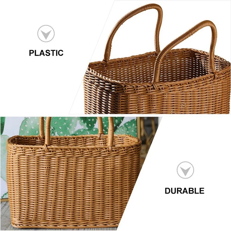 panier tressé brun réutilisable rustique fruits légumes rangement maison decoration floral pique nique