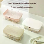 boîte bijoux velours rose blanc rayures moderne élégants compartiments boutons dorés haute qualité organisation