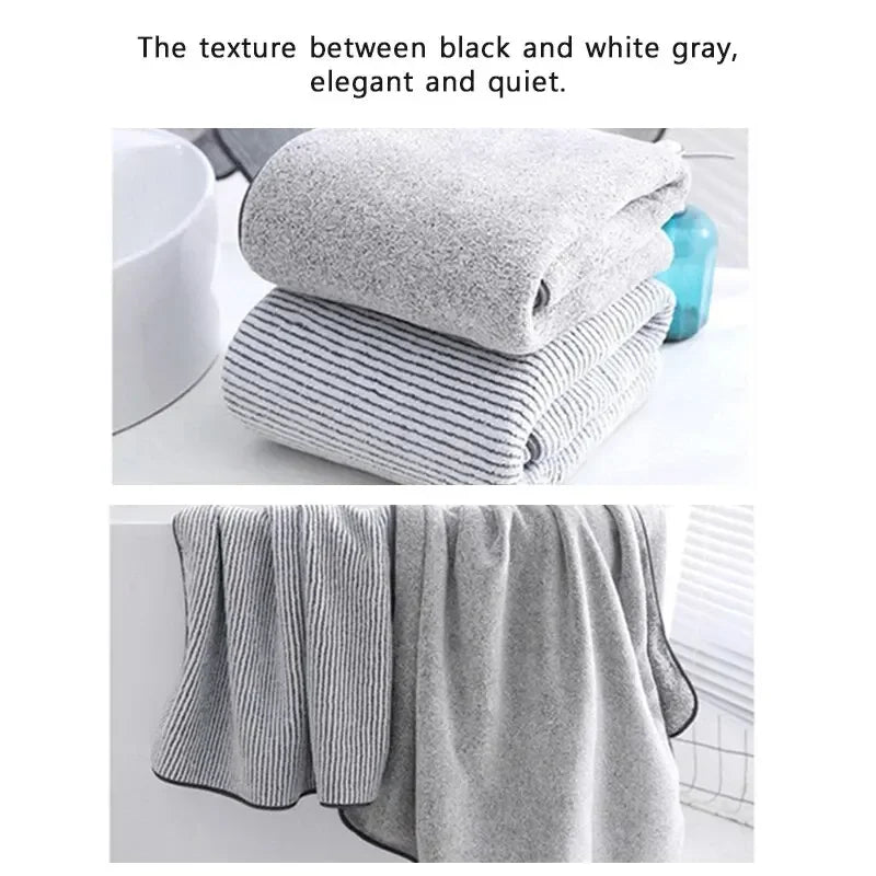 serviette bain fibre bambou rayée gris moderne absorption rapide 70x35cm