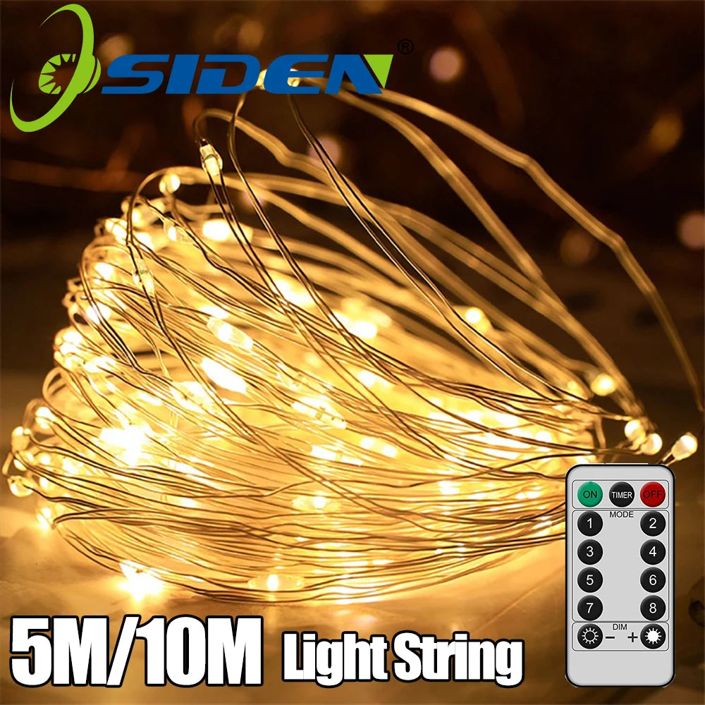 guirlande lumineuse led 5m 10m blanc chaud fil cuivre modes éclairage télécommande moderne decoration
