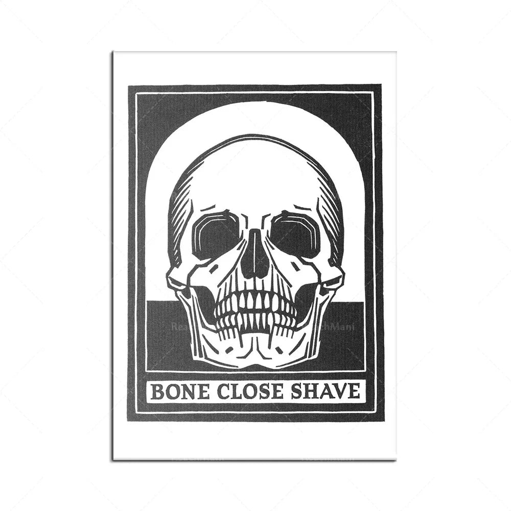 Cette image représente le logo d'une marque de rasage, avec un crâne stylisé et le texte "Bone Close Shave" en caractères simples et épurés.