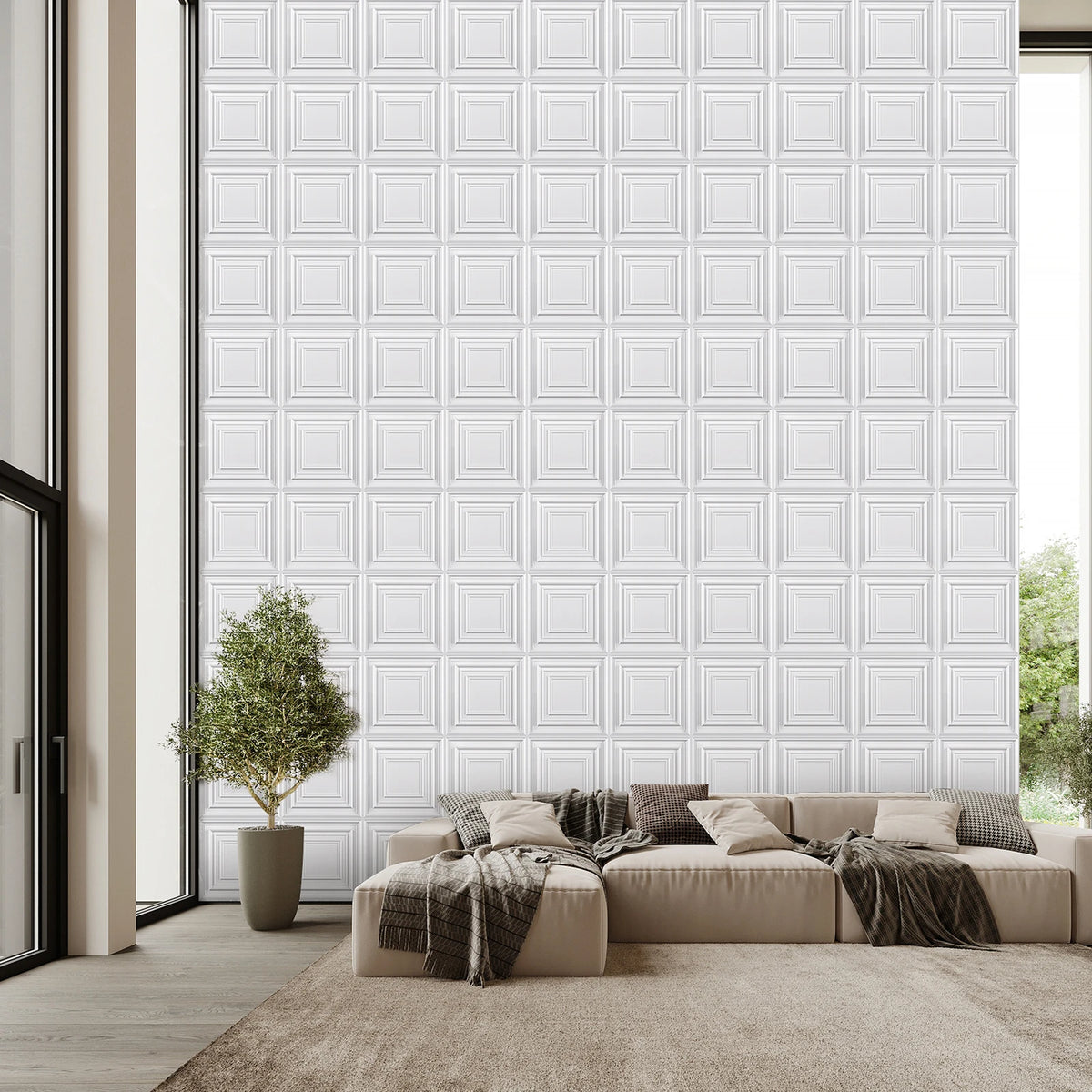 panneau mural 3D blanc relief moderne adhésif salon chambre enfant mariage carré classique PVC