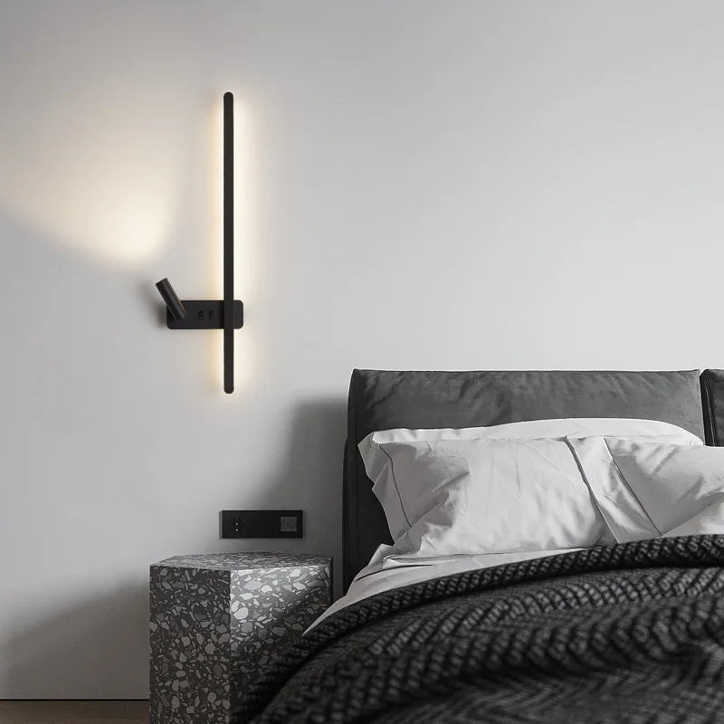 lampe murale moderne minimaliste noir interrupteur bouton chambre entrée étude fixée mur LED