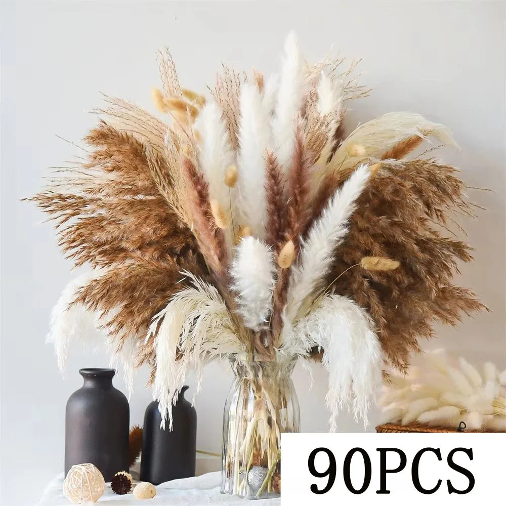 bouquet fleurs séchées pampas naturelles décoration maison anniversaire mariage rouges rustiques