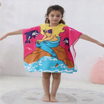 serviette plage microfibre enfant dessin animé sirène poissons bleu clair rose bleu jaune vert