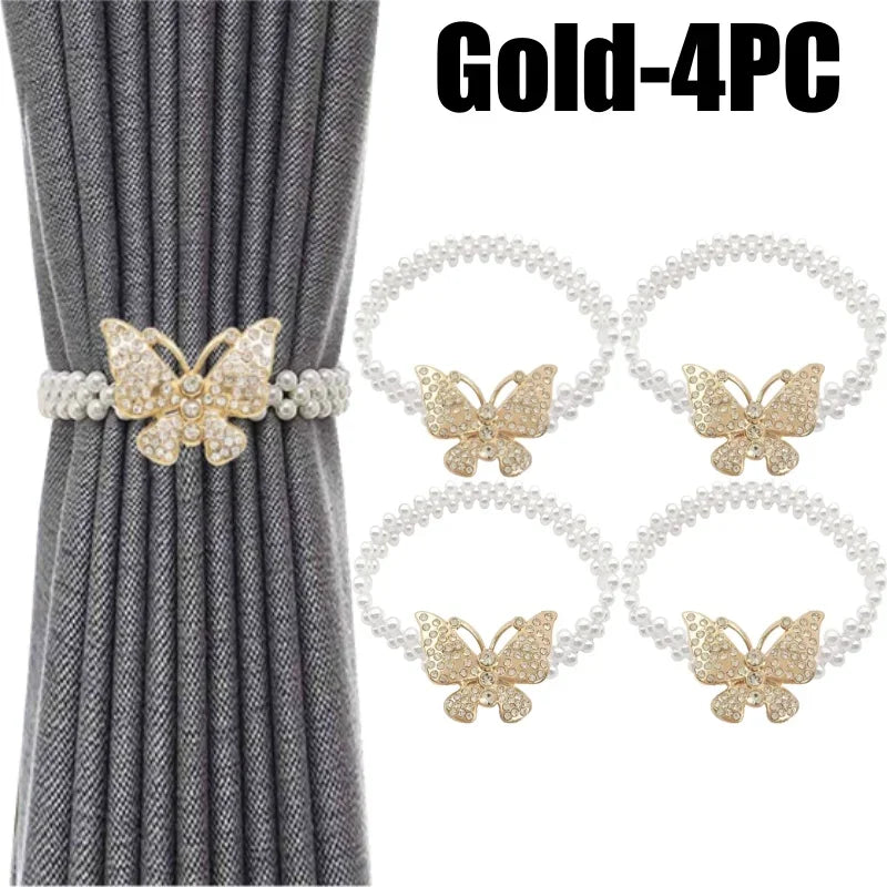boucle rideau gris rose bleu doré papillon strassé blanches élégante décorative clip fixe