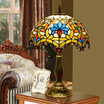 lampe table tiffany multicolore floral vitrail traditionnelle interrupteur poussoirOpaque base solide chambre salon