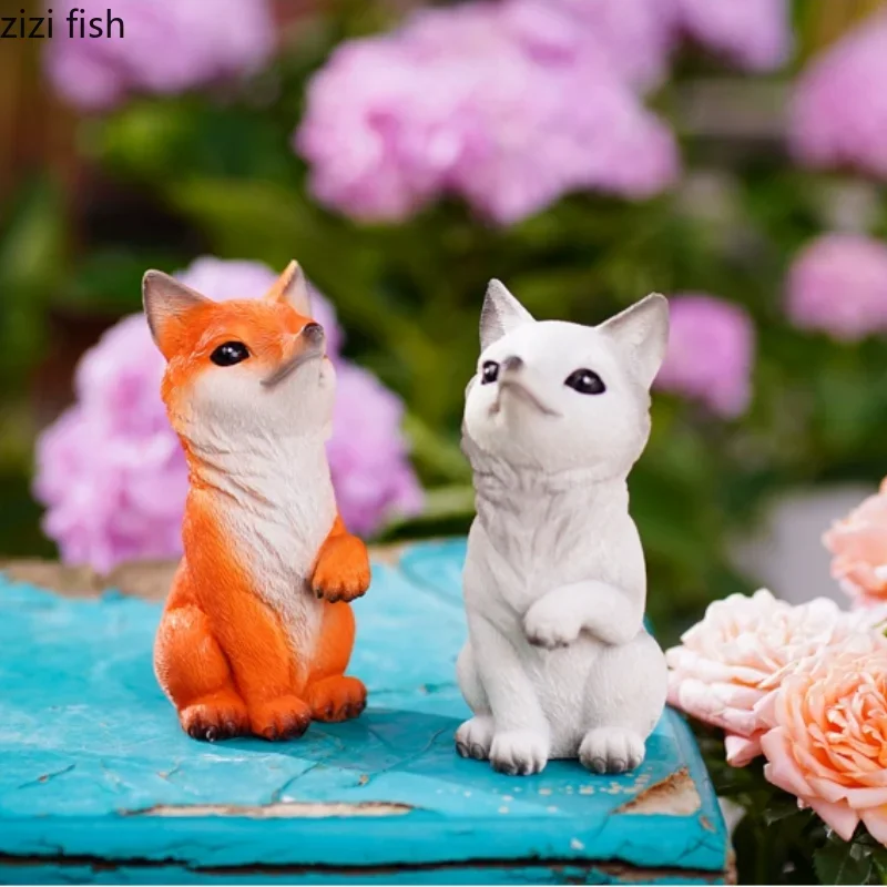 statuette renard fourrure résine moderne décoration intérieure animal compagnie ornement blanc orange