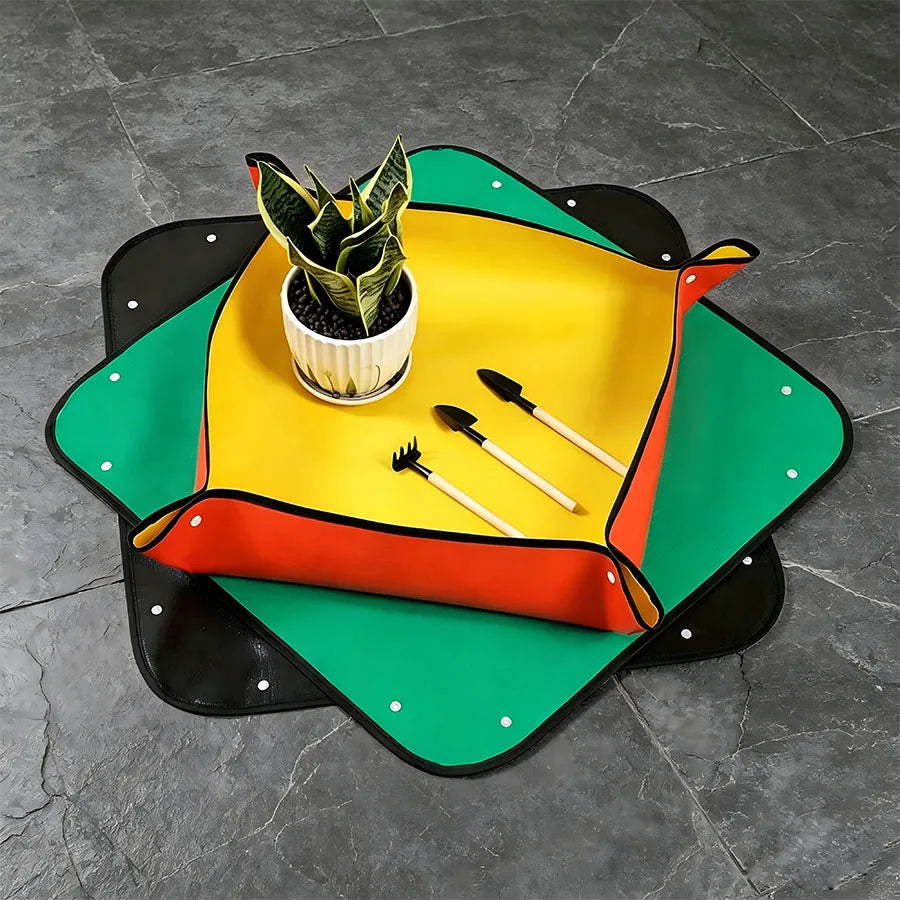 tapis jardinage tissé moderne vert orange jaune noir poignées bouclés facile nettoyer réutilisable durable