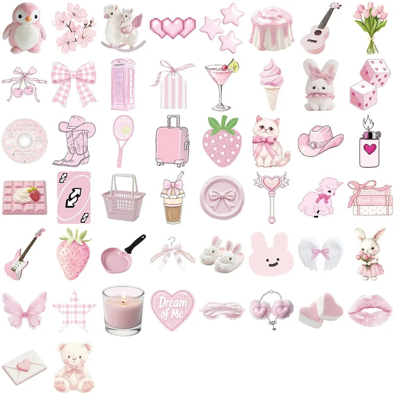 sticker pvc rose blanc geometrique animal fruit coeur aesthetic doux adhésif pack 10pcs 30pcs
