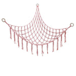 filet suspendu rose blanc maille régulière franges anneaux métalliques réutilisable créatif artisanal