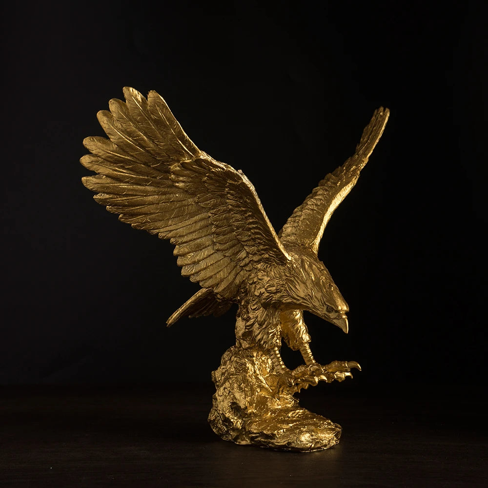 statue d'aigle dorée résine détaillée animal compagnie ornement maison feng shui
