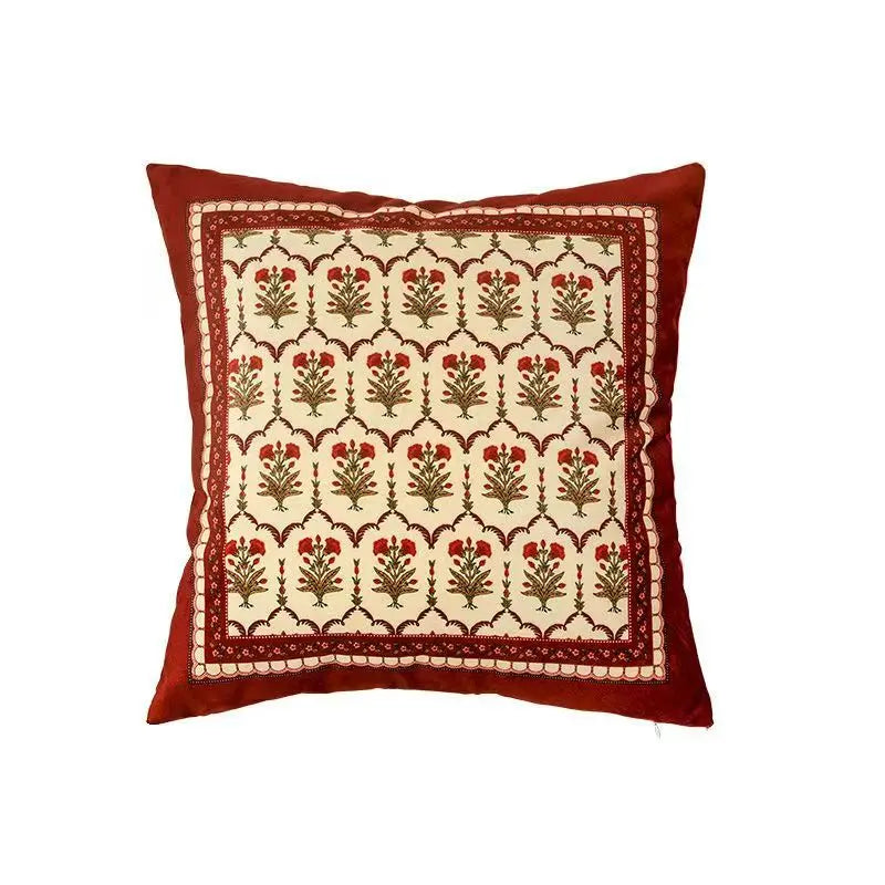 coussin carré fleuri rouge velours polyester traditionnel décor maison voitures 45x45cm 55x55cm