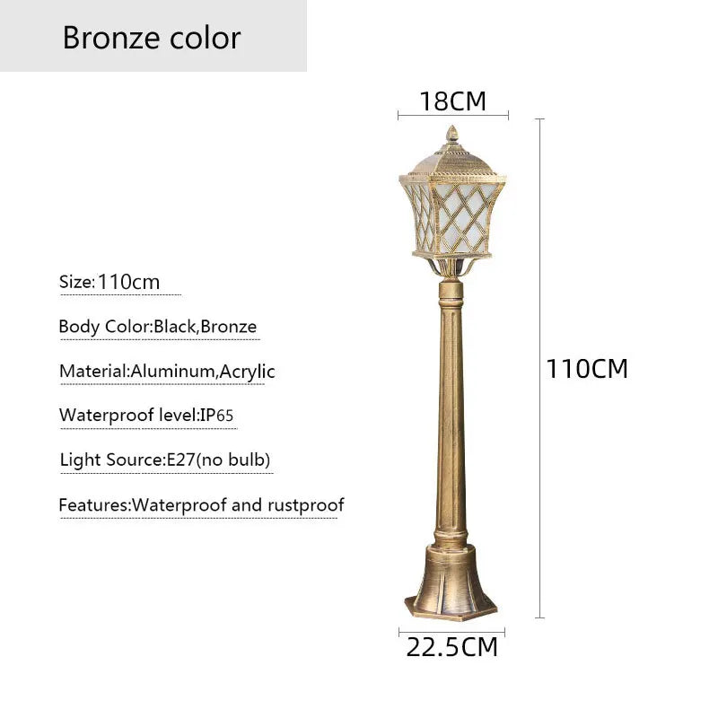 lampadaire extérieur bronze noir géométrique ip65 led 110cm hauteur abatjour transparent vieilliextérieur industrielle fixationsol