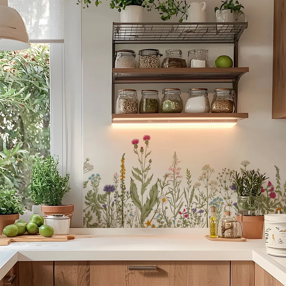 autocollants muraux fleurs sauvages décoration cuisine salon durable adhésifs plantes multifonctionnels carreaux muraux meubles