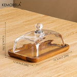 assiette beurre plateau bois couvercle verre transparent beurre bloc plateau marron rustique élégant