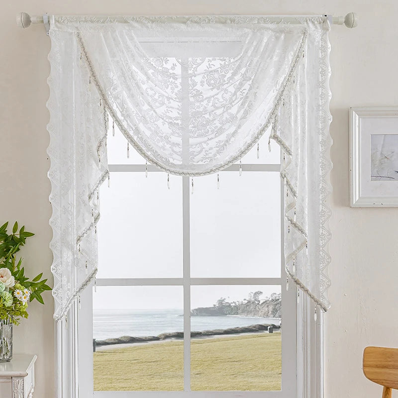rideau voilé dentelle fleur romantique chambre maison noir blanc gris translucide tringle rideau