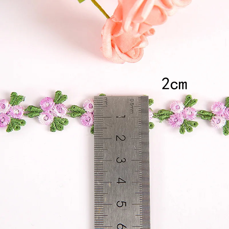 ruban decoratif brode fleurs feuilles 2cm largeur vert rose bleu orange mariage decoration ecologique