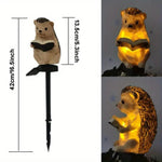 lampe solaire décorative animaux résine lapin hérisson livre tringle métallique extérieur ambre verte marron