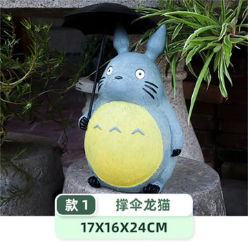 statues jardin totoaro gris jaune vert cartoon mignon parapluie chapeau sac résineextérieurcoration maison