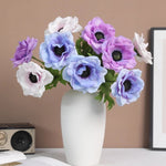 décoration intérieure bouquet fleurs artificielles anémones rose blanches violets minimaliste mariage anniversaire