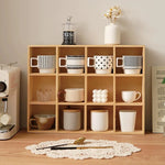 étagère modulaire bois naturel moderne 12 compartiments vases céramique bougies figurines boîte thé tasse