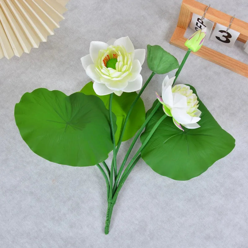 décoration intérieure bouquet artificiel lotus rose vert feuilles modernes 43cm