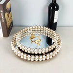 plateau decoratif blanc doré miroir classique clips assiette rond verre