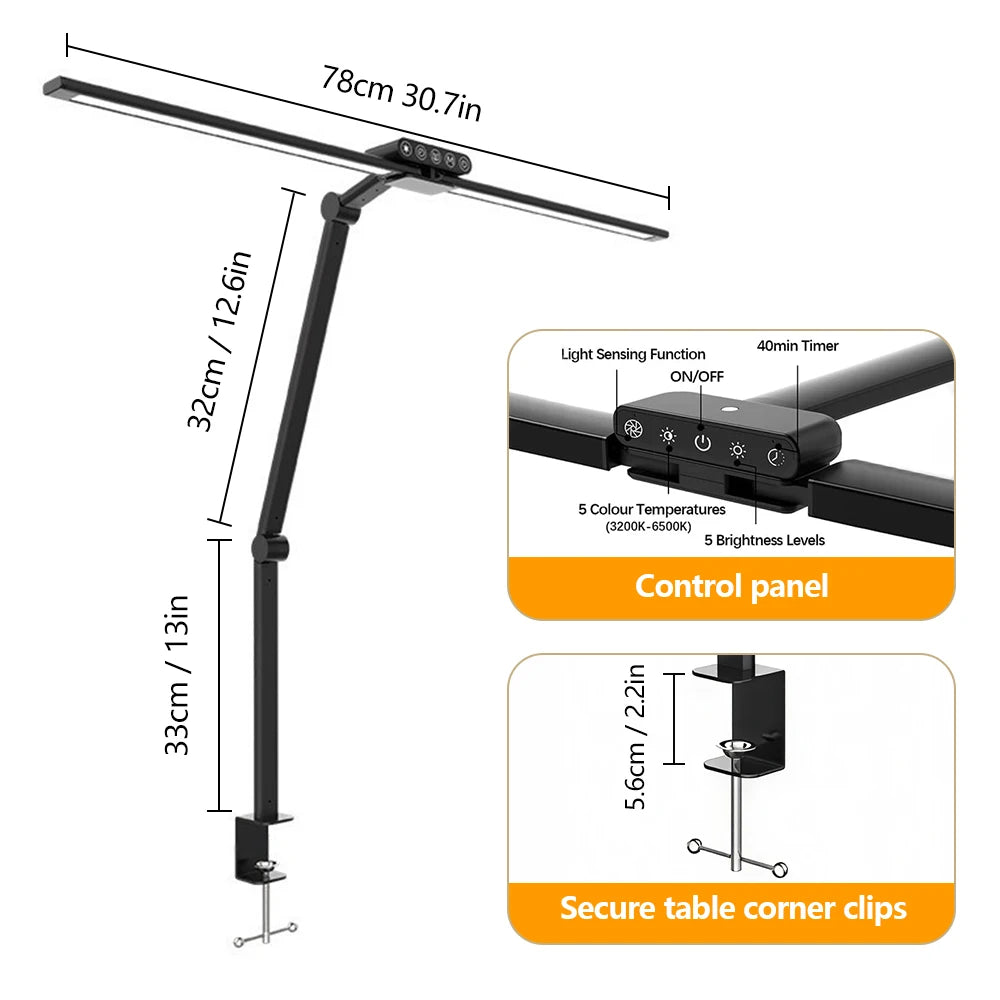 lampe led moderne noire 1800lm têtes réglables minuterie sensorielle