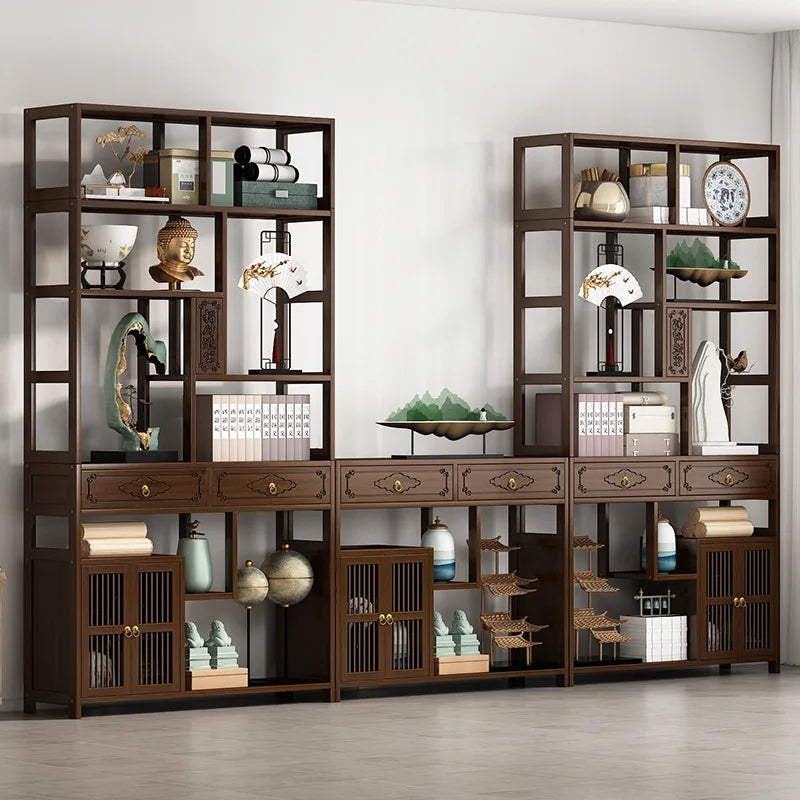 étagère meuble bois marron moderne tiroirs portes grillage accessoires décor