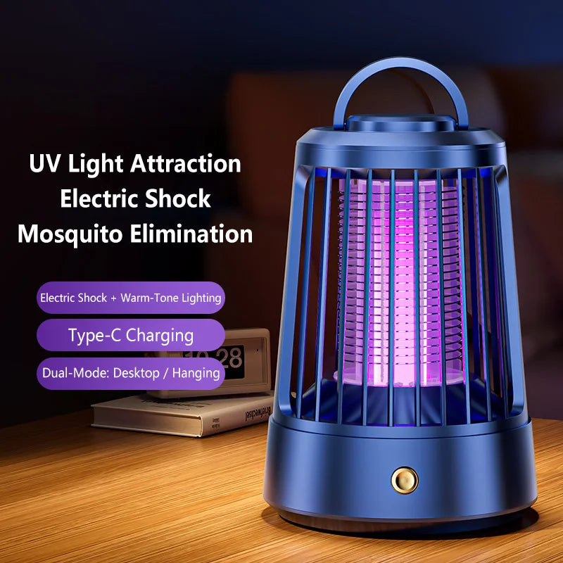lampe anti moustiques rechargeable usb bleu moderne poignée grille protection chambre camping