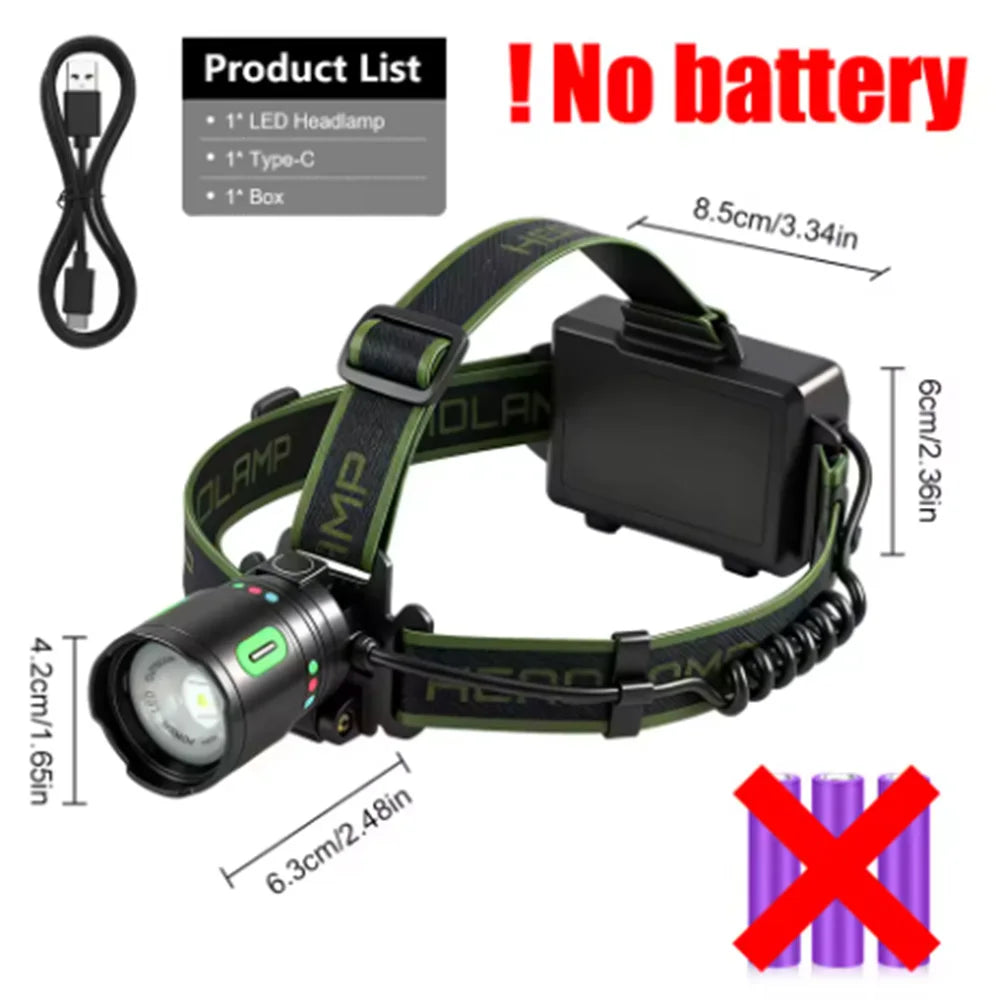 lampe frontale rechargeable led étanche zoom camping travail extérieur sécurité