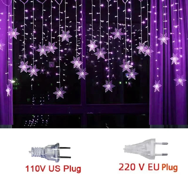 guirlande lumineuse flocons neige étoiles multicolore blanc rouge vert bleu décoration noël festive chambre