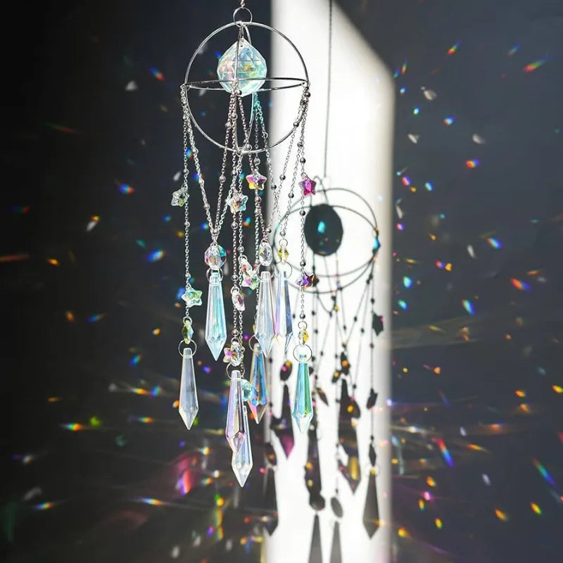 attrape vent cristal chaînes boho décoratif intérieur extérieur transparent multicolore vert bleu rose modernes