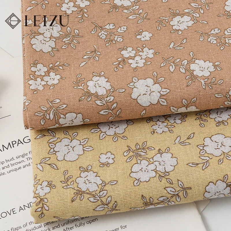 tissu coton lin floral orange feuilles blancs vintage naturel 180x150cm 45x150cm 90x150cm résistance abrasion