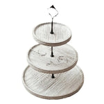 présentoir gâteaux trois étages texture bois rustique gris brun marron fixations métal vintage pain