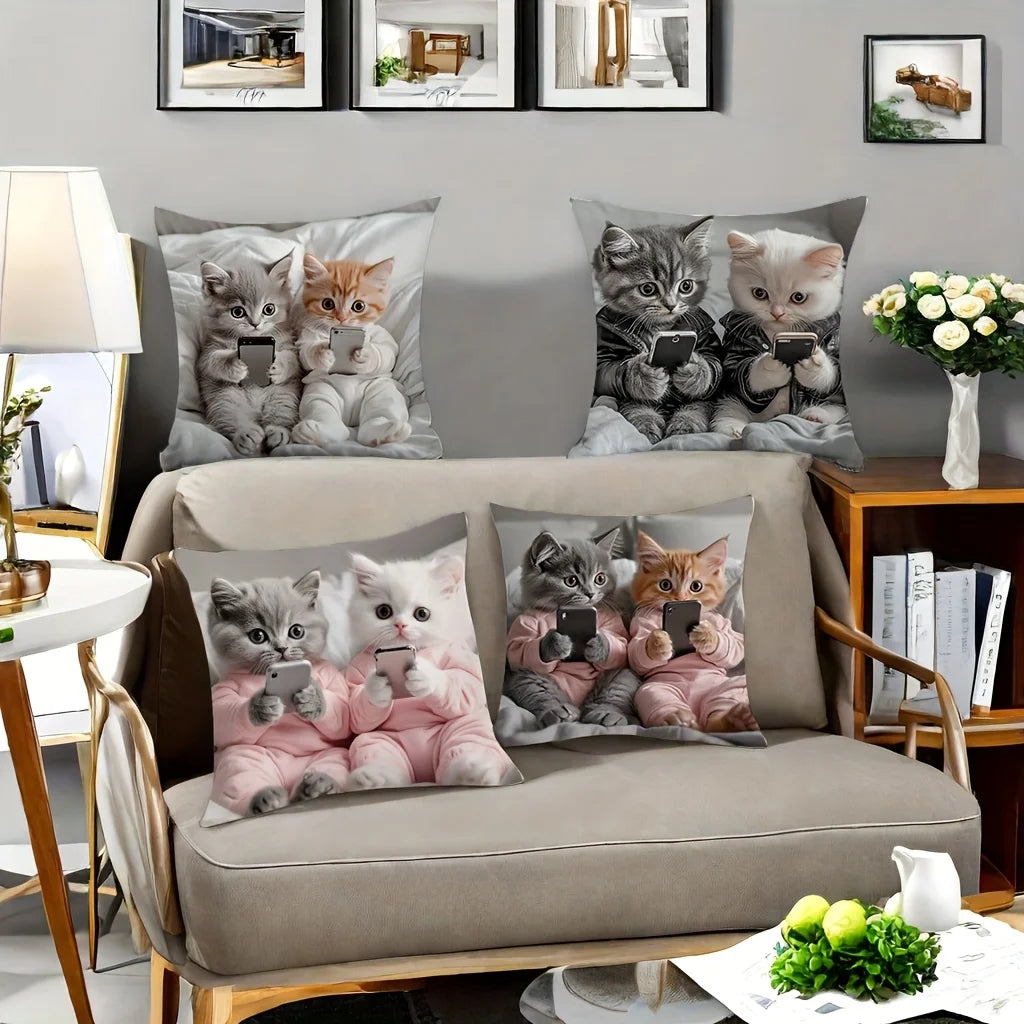 taies d'oreiller imprimées polyester chatons mignons coussins décoratifs zippés maison 45x45cm 50x50cm chambre lit