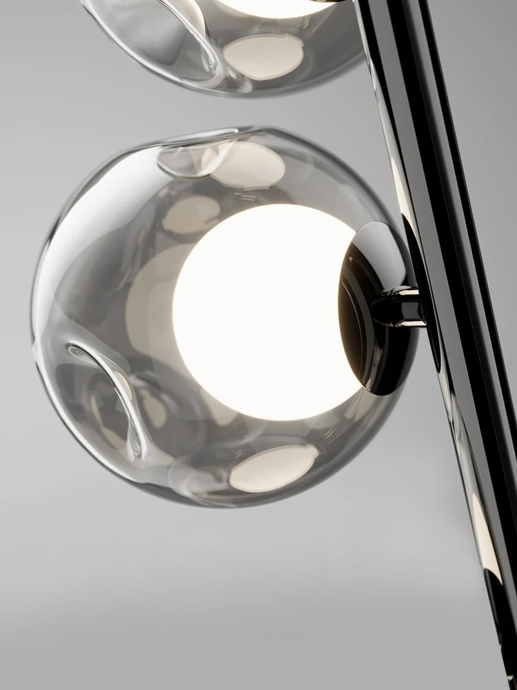 lampe sol moderne argentée noir sphères translucides câble électrique led haute qualité vérification ul