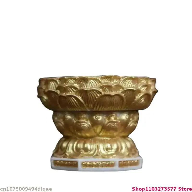 statuette artisanale bois blanc or fleurs lotus motifs floraux classique stand display craftsDecorationHomeAssement
