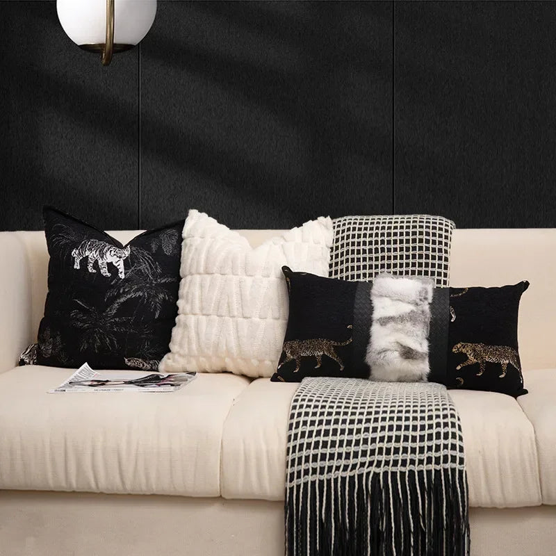 coussins imprimés animaux tigre léopard noir contemporains décoratifs sofa chaise voiture 50x50cm 45x45cm