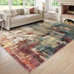 grand tapis moderne patchwork abstrait salon chambre cuisine lavable intérieur gris vert beige rouge